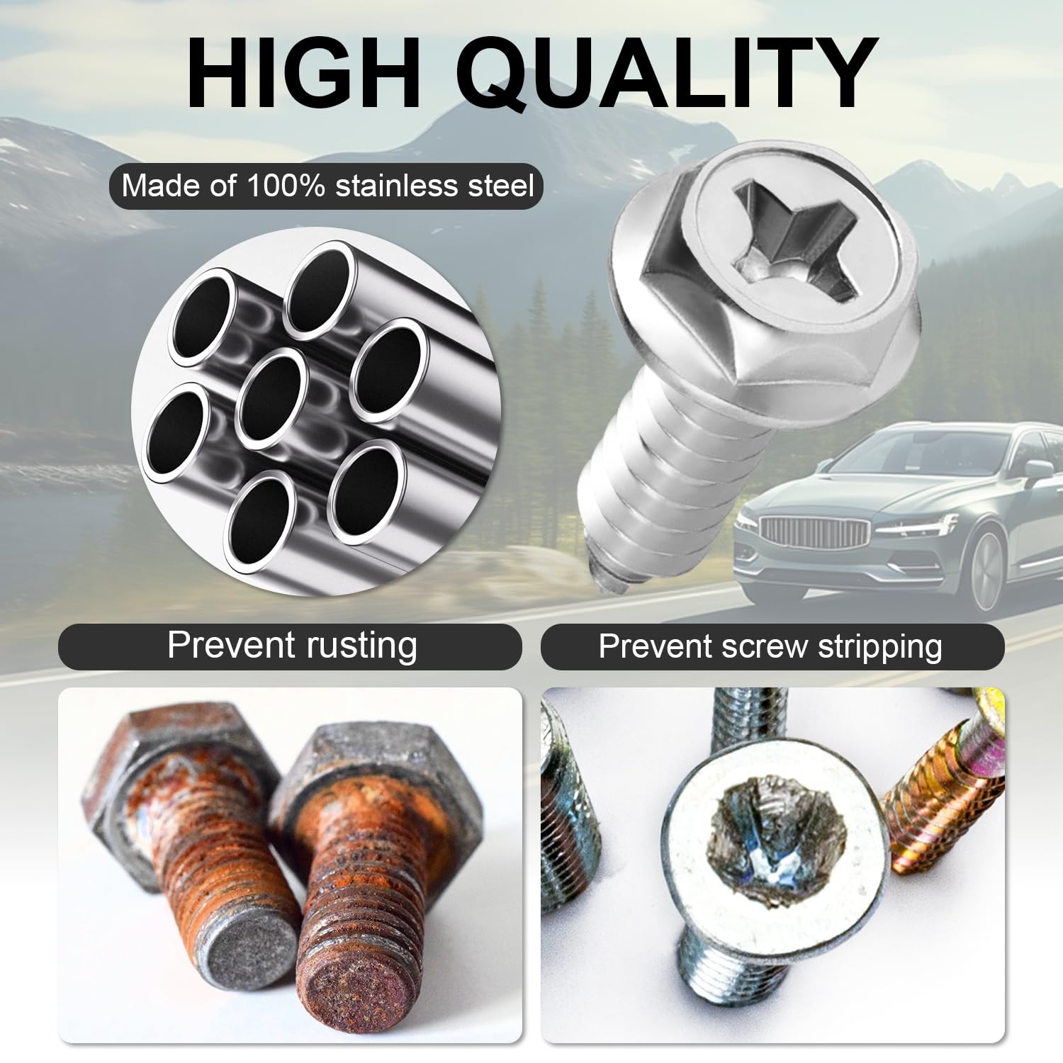 Livtee Rustproof License Plate Screws For Securing License Plates Frames And Covers On Cars And Trucks, 8 Set Premium Stainless