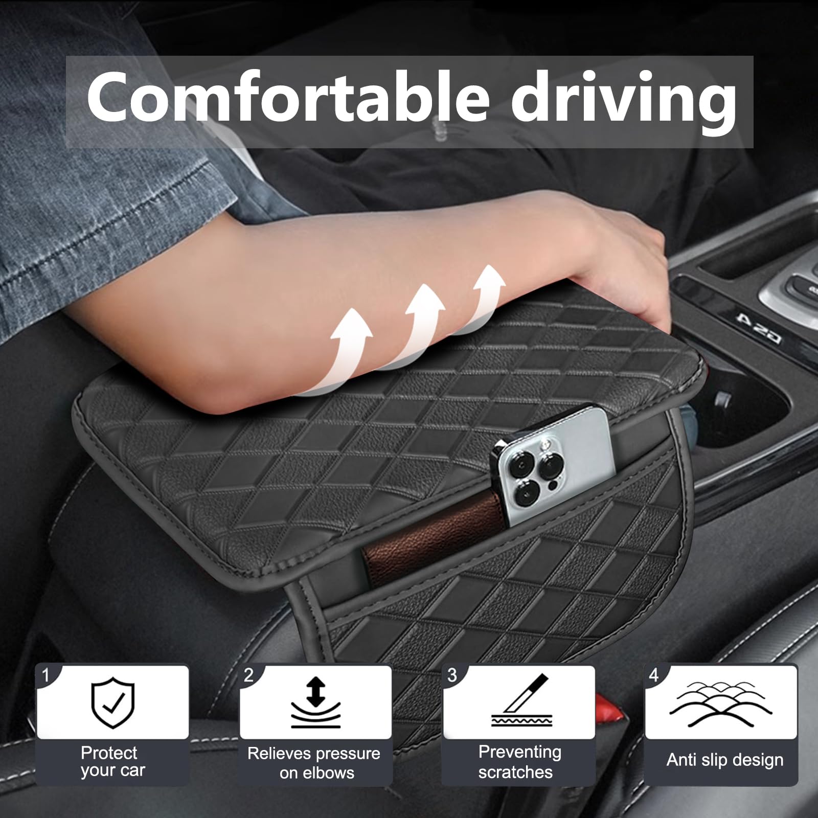 Center Console Cover Universal Armrest Cover With 2 Storage Bags Leather Car Middle Console Cover Arm Rest Cover For Car Interio