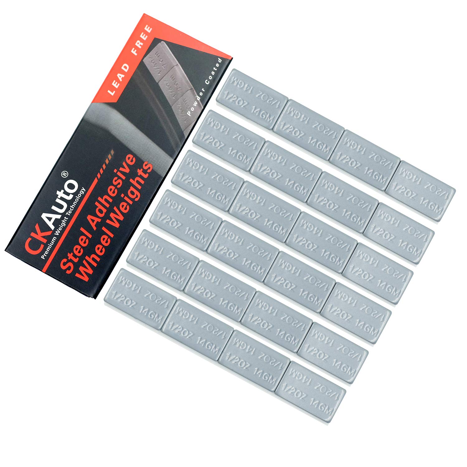 Ckauto 1/2Oz, 0.5Oz, Ultra Slim Low Profile, Grey, Adhesive Stick On Wheel Weights, 12 Oz/ 0.75 Lb/Box, Oem Quality, (24Pcs)