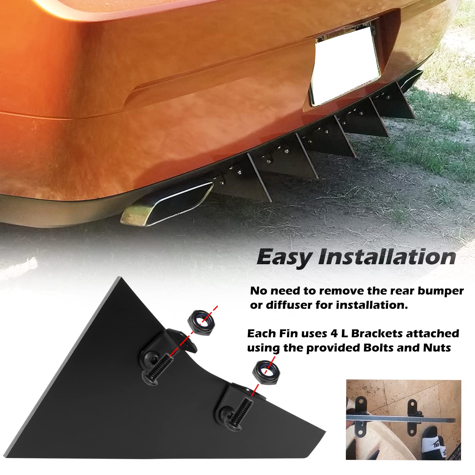 Rear Diffuser 5 Fins Set for Dodge Challenger SXT SRT RT Hellcat 2009-2014, Black Rear Bumper Lip Diffuser Shark Fins