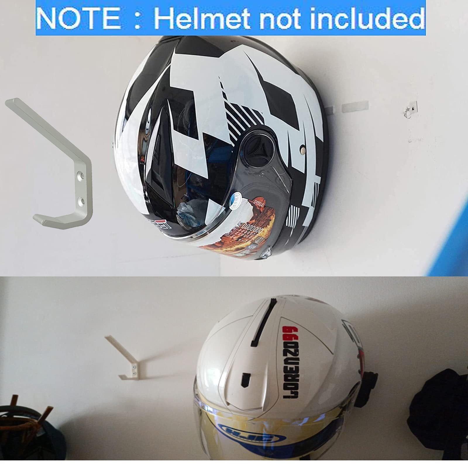 4 Pack Sturdy Aluminium Motorcycle Helmet Holder,Motorbike Jacket Display Rack,Backpack Bags Wall Mount Hanger,Cloth Coat Glove Storage Hook - With Mounting Screws,No Helmet