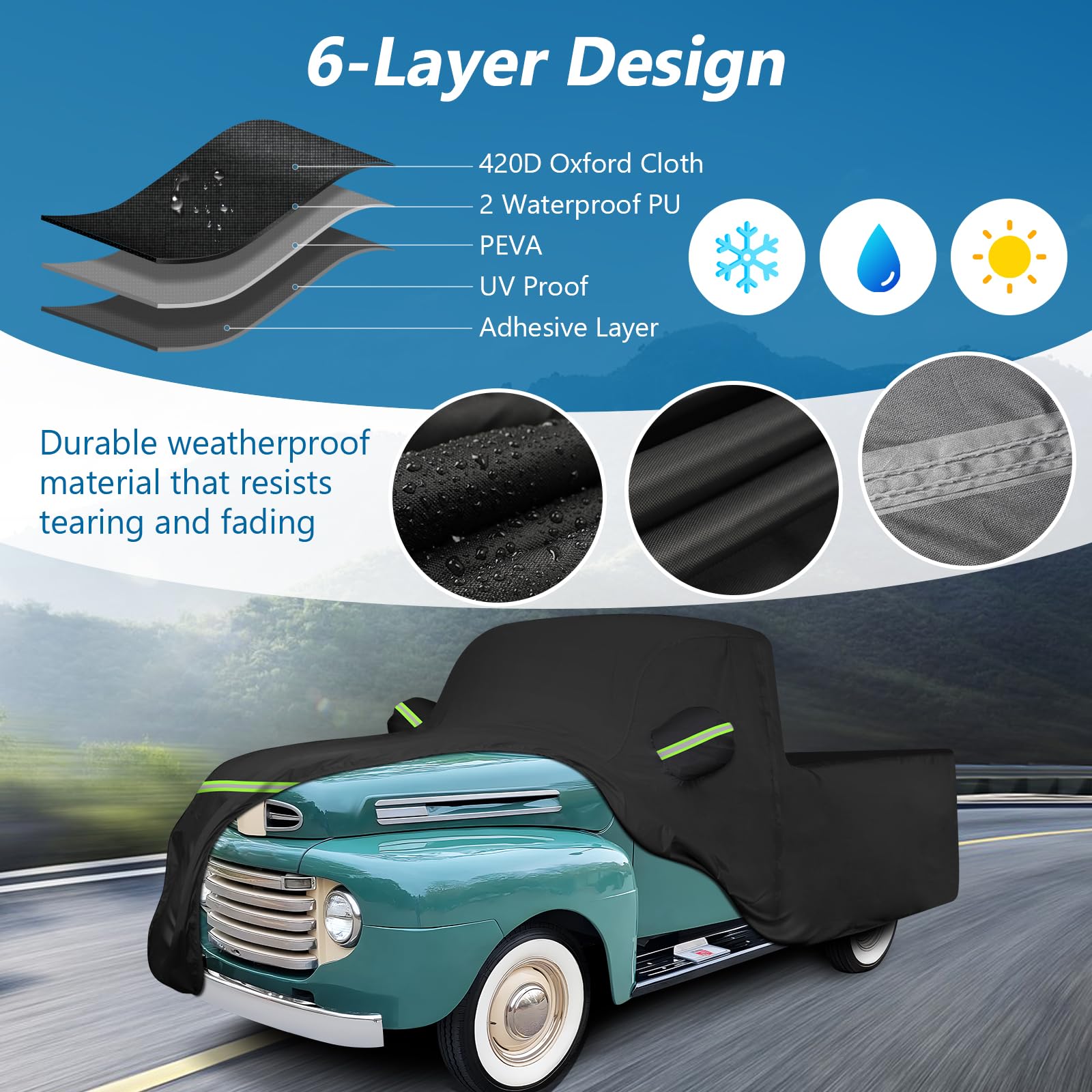 Car Cover For Ford F100 Truck Cover, 420D Oxford Waterproof All Weather Heavy Duty Protection With Zipper Windproof For 1948-198