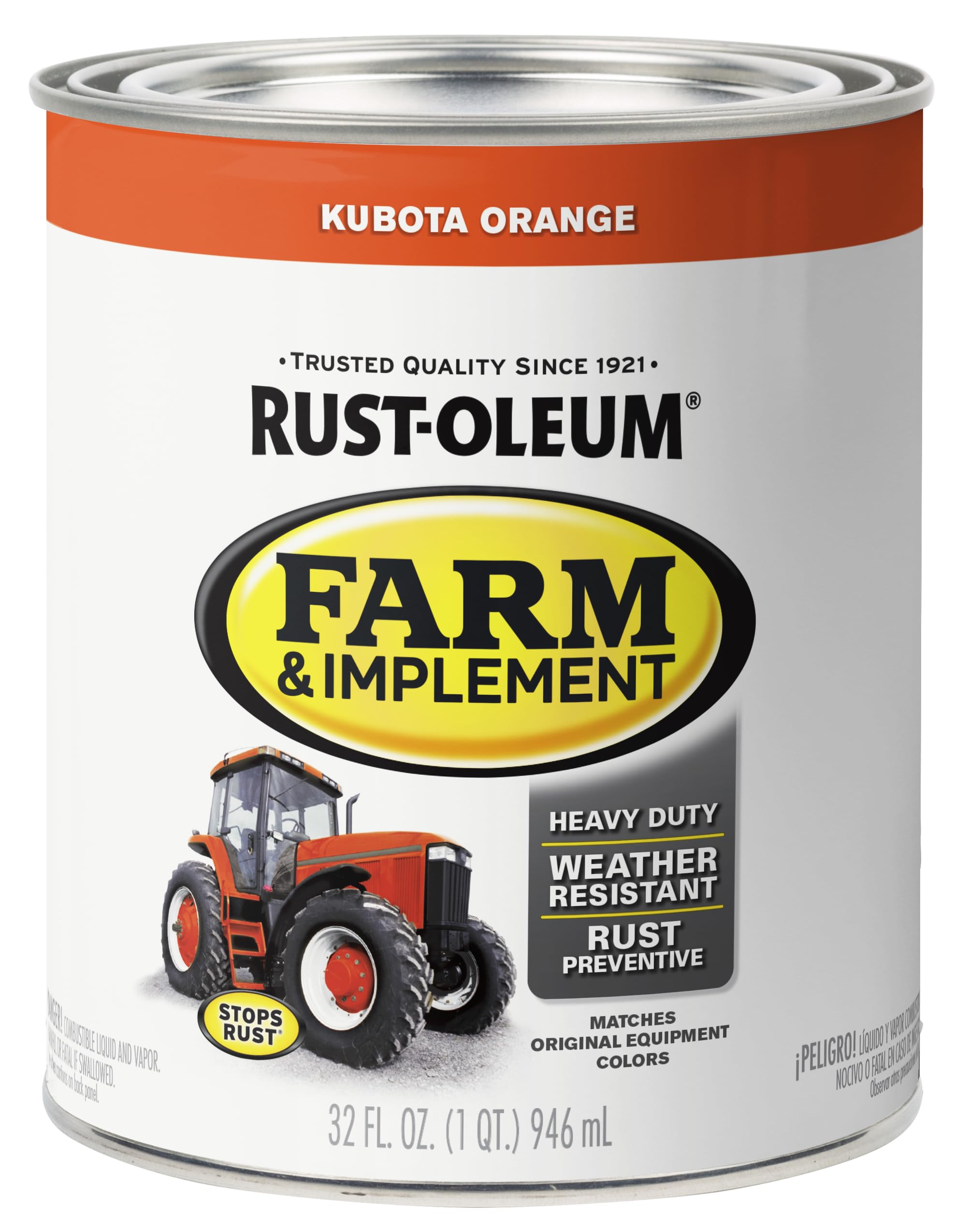 Rust-Oleum 280159-2Pk Farm & Implement Enamel Paint, Quart, Kubota Orange, 32 Fl Oz (Pack Of 2)