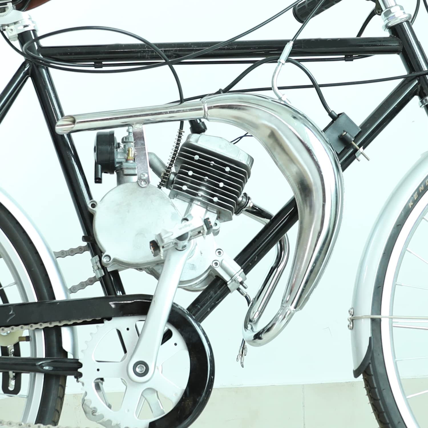 Yoxufa Upgrade Chrome Exhaust Pipe Muffler Expansion Chamber Gasket Chain Tensioner Adjuster Kit For 49Cc 50Cc 66Cc 80Cc 100Cc 2