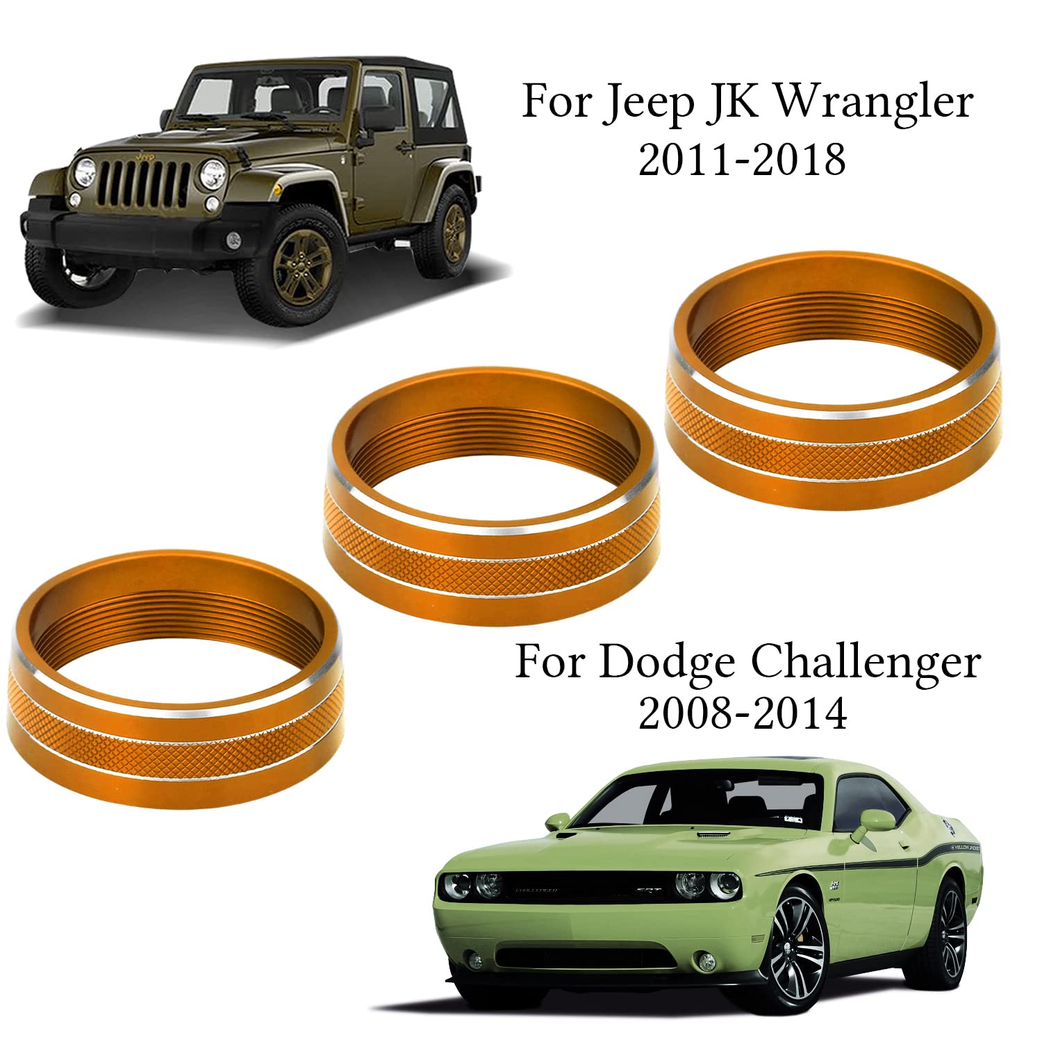 Ac Climate Control Knob Ring Air Conditioner Switch Volume Cover Compatible With 2011-2017 Jeep Wrangler Jk Jku/Dodge Challenger 2008-2014 Interior Conditioning Accessories Trim (Orange)
