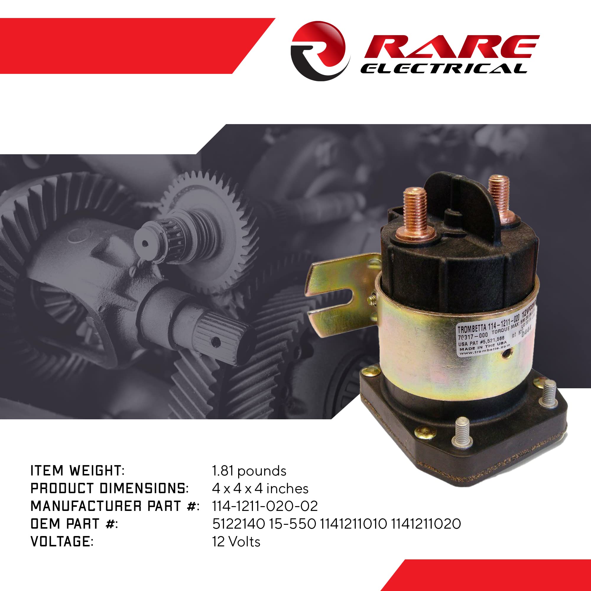 RAREELECTRICAL New Trombetta 12 Volt 4 Terminal Solenoid 200 Amp Continuous Duty Compatible With 114-1211-020 114-1211-010 586-902 15-550 Sbj4201