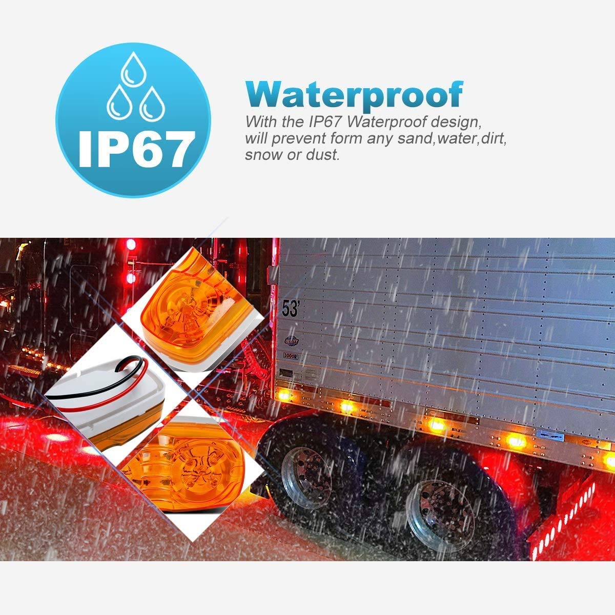 Partsam 5Pcs Amber 10 Led Marker Light, Double Bullseye Marker Lights, Rectangle Clearance Lights For Trailer Truck Camper Rv 12