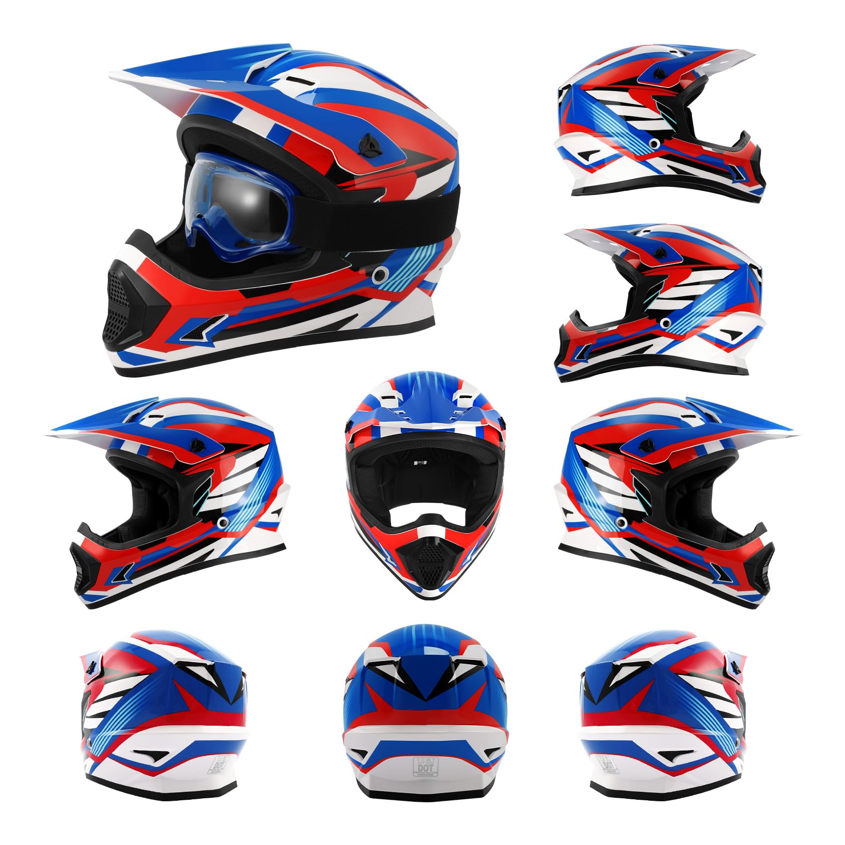 Tcmt Dot Youth Atv Motorcycle Full-Face Helmet With Adjustable Chin Strap For Kids, Boys And Girls - Dirt Bike Bmx Cycling W/Gog