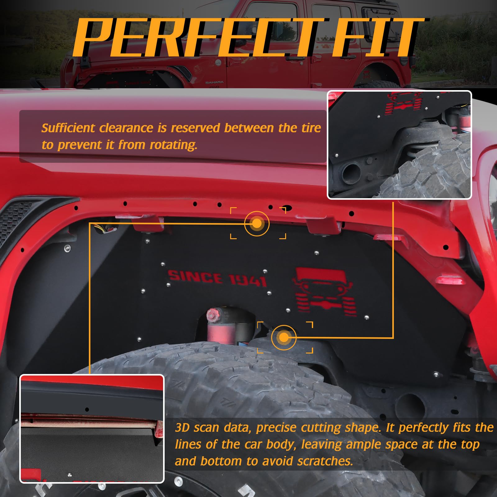 Jroad Inner Fender Front Fender Liners Compatible With Jeep Wrangler Jl Aluminum,With 4 Led Lights For 2018-2022 Jeep Wrangler J