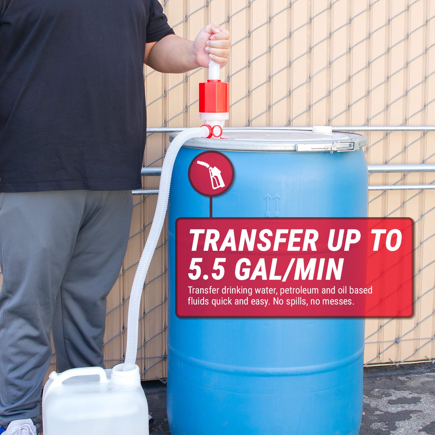 Tera Pump Drum Barrel Pump - Heavy Duty Bpa-Free Water Pump For Emergency Essentials Disasters (No Batteries Or Electricity Required), Fast Transfer 55 Gallon And Drinking Water W/Adjustable Length