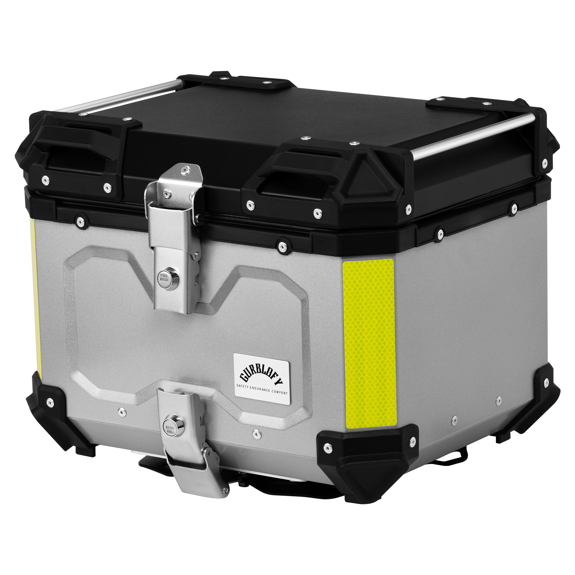 Gurblofy Motorcycle Top Case, 45L Motorcycle Tail Box Bag, Aluminum Motorcycle Trunk With Anti-Theft Lock System, Easy Installation With Universal Bracket, Waterproof, Rustproof And Dustproof, Silver