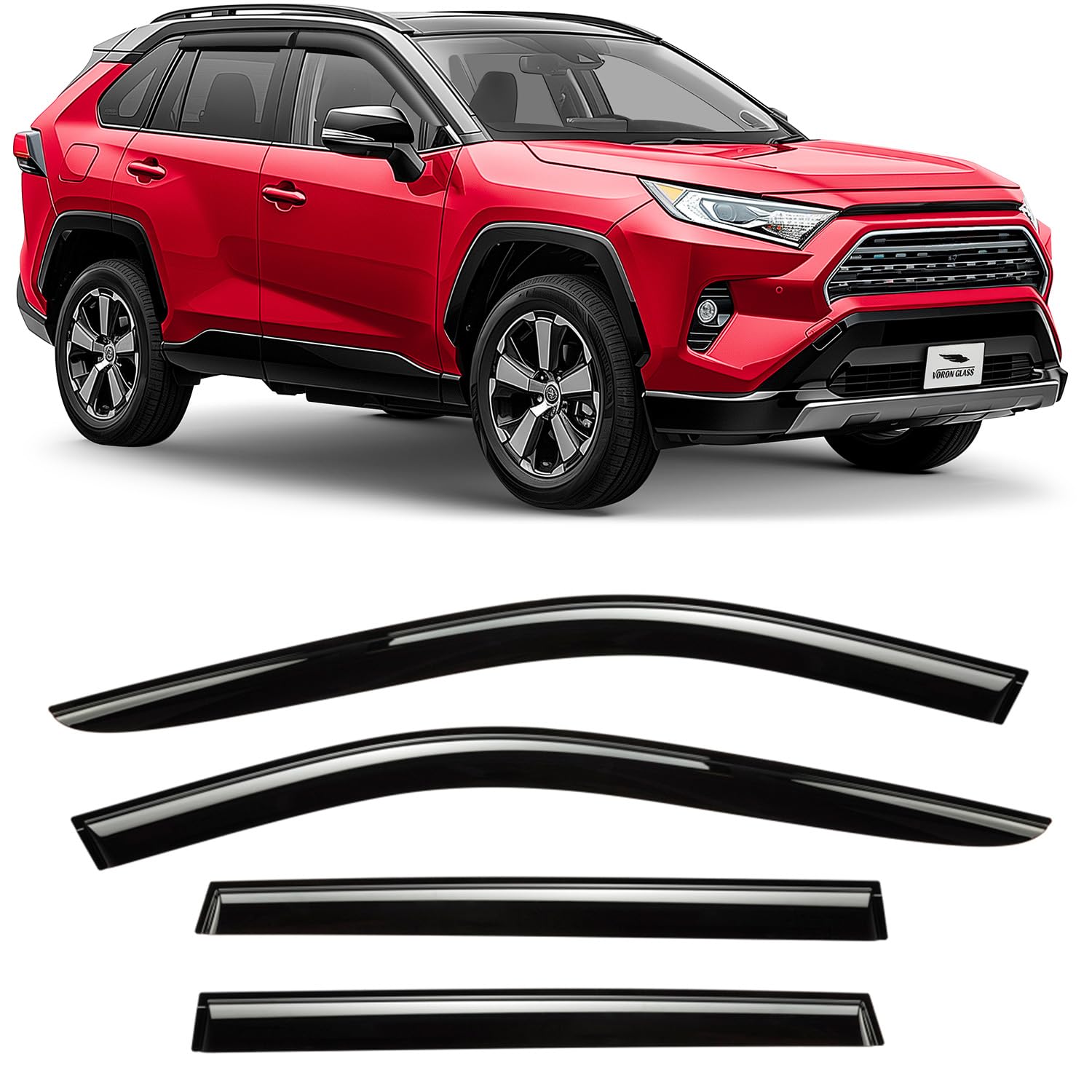 Voron Glass Tape-on Extra Durable Rain Guards for Toyota RAV4 2019-2025, Window Deflectors, Vent Window Visors, 4 Pieces - 12010
