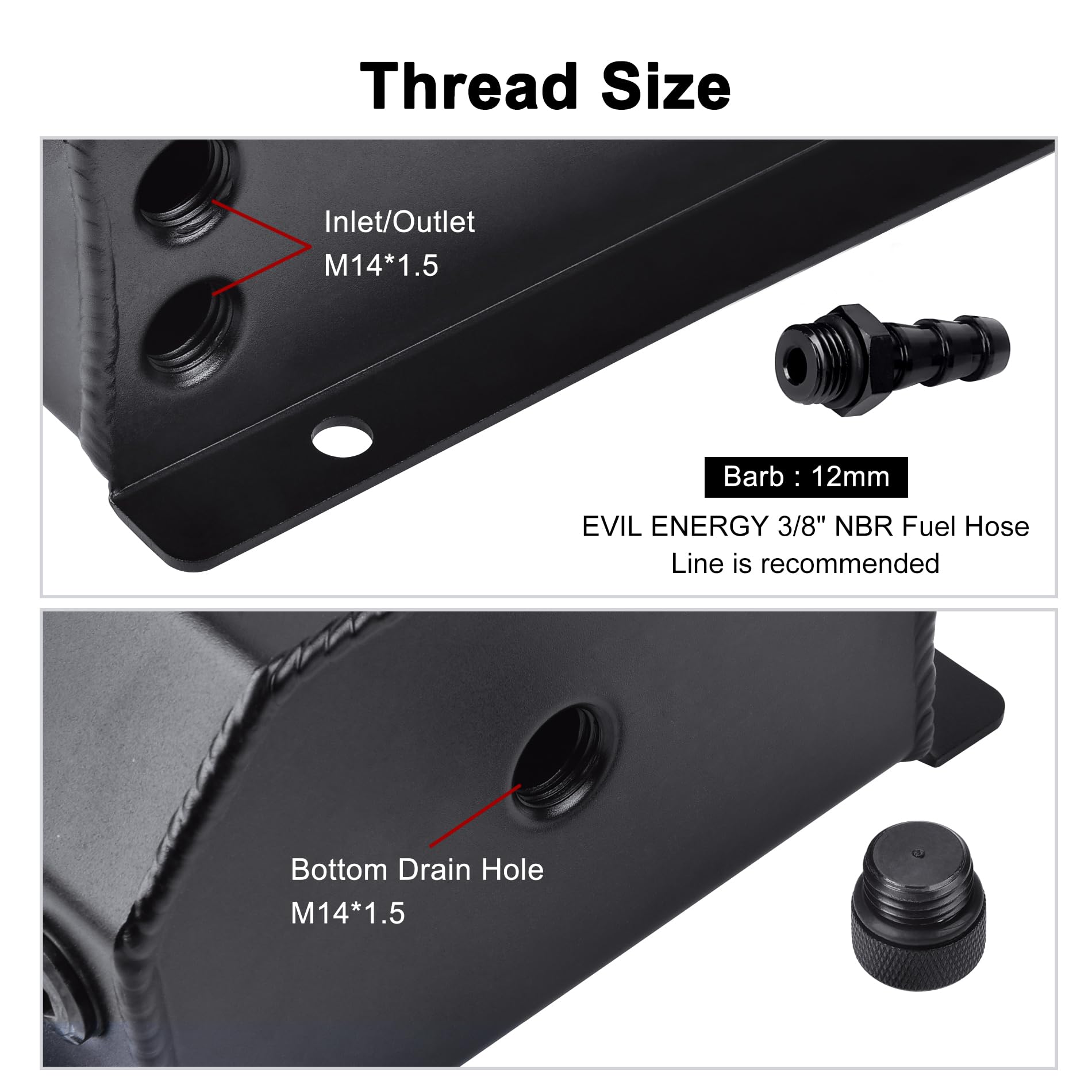 Evil Energy Radiator Coolant Overflow Tank, Coolant Recovery Tank Aluminum 2L Black