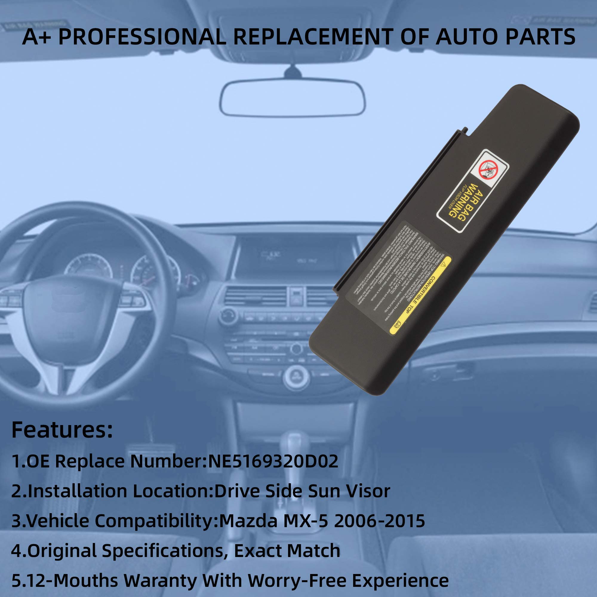 Dasbecan Front Left Driver Side Sun Visor Built-In Mirror Compatible With 2006-2015 Mazda Mx-5 Miata Replaces# Ne51-69-320D-02 Black