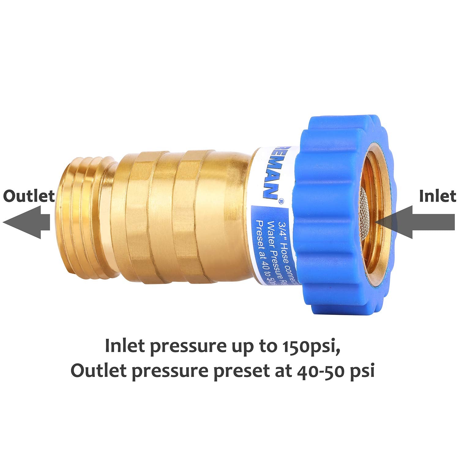 Measureman Lead-Free Brass, Water Pressure Regulator 2Pc, Pressure Reducer For Camper, Trailer, Rv, Garden, Plumbing System, 40-