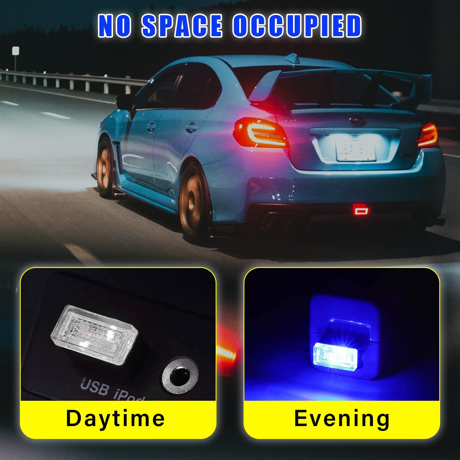 Augeny 4 Pcs Usb Led Car Interior Atmosphere Lamp, Plug-In Usb Decor Night Light, Portable Auto Ambient Lighting Kit, Universal