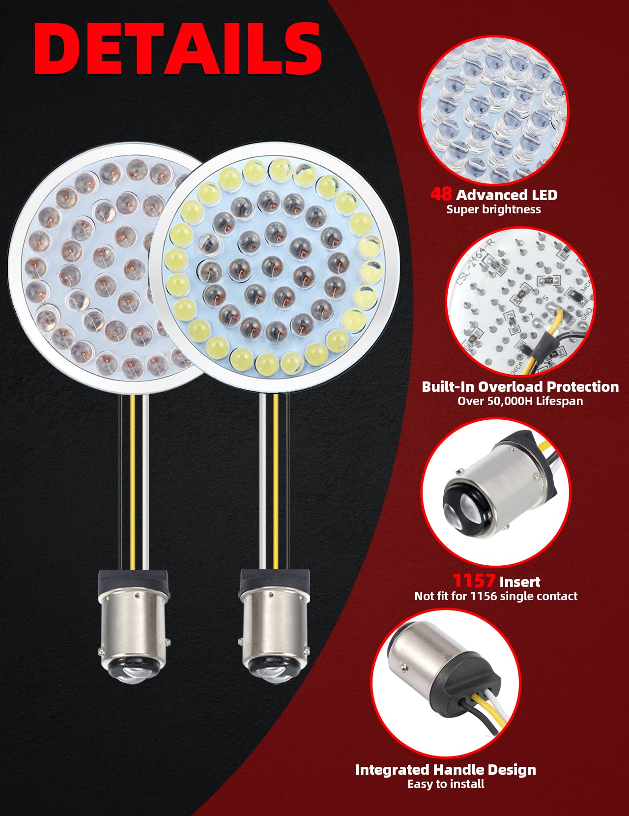 Amazicha 1157 LED Motorcycle Turn Signals 2'' Bullet Front Rear Turn Signals Lens Covers Kit Compatible for 1986-2024 Harley Tou