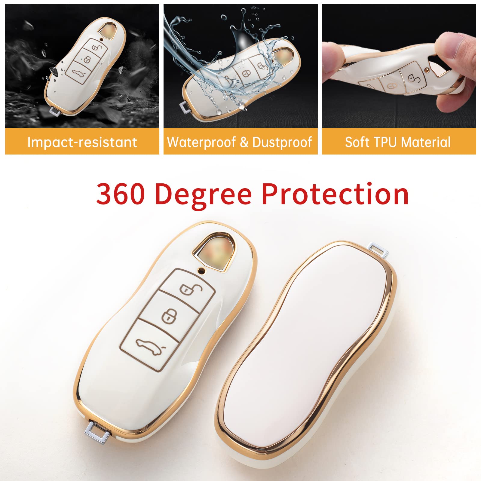 Gematay For Porsche Key Fob Cover With Keychain Lanyard, Key Fob Protector Shell Compatible With Porsche Boxster Cayenne Panamer