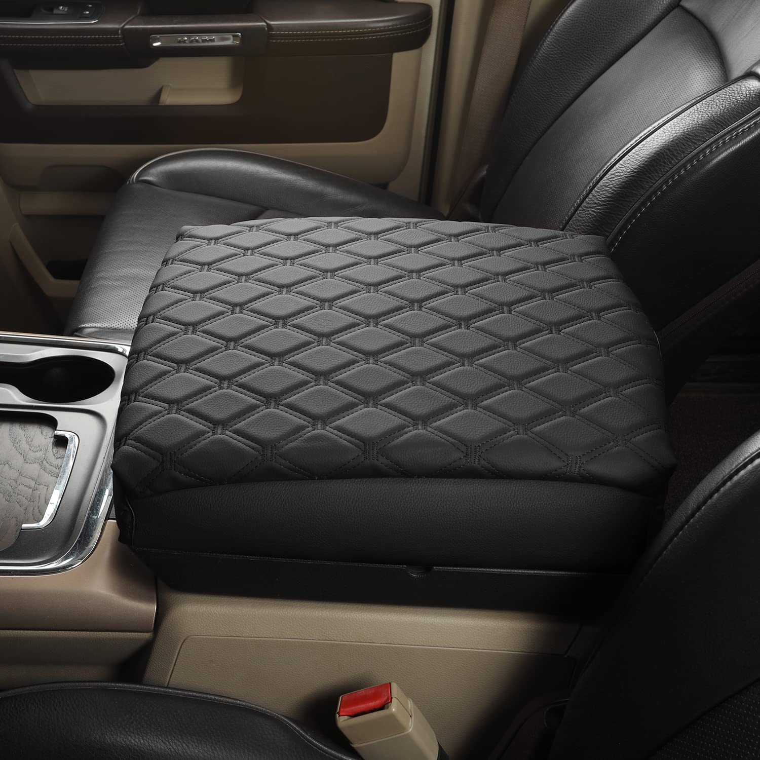 Giant Panda Center Console Cover Armrest Cover Cushion Fits Dodge Ram 1500 2500 3500 2009 2010 2011 2012 2013 2014 2015 2016 2017 2018, Scratch Resistant And Waterproof, Black
