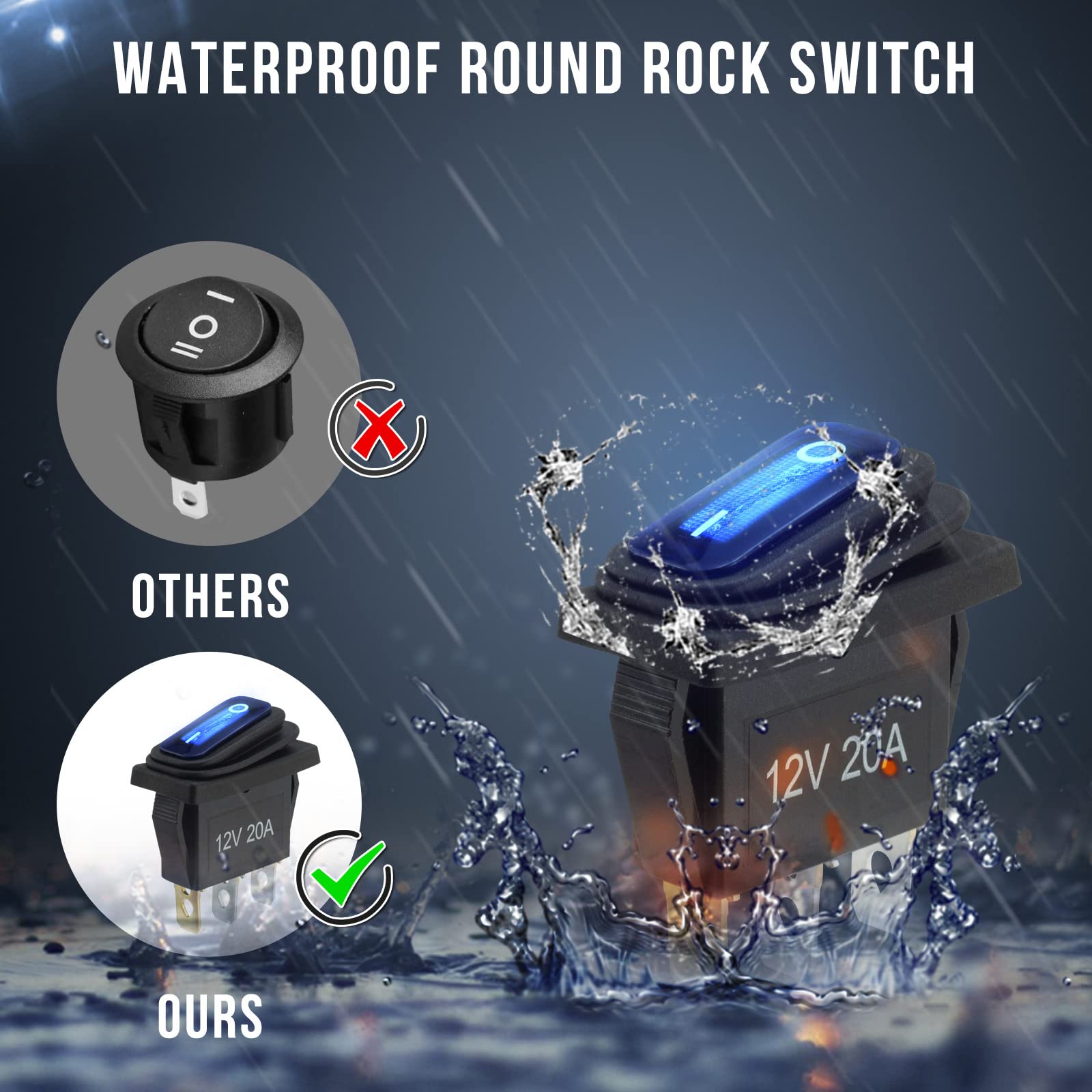 12v Rocker Switch Waterproof 5 PCS - 12 Volt Toggle Switch with 3 20cm Detachable Wires, SPST 3 Pin On Off Switches Snap-in Desi