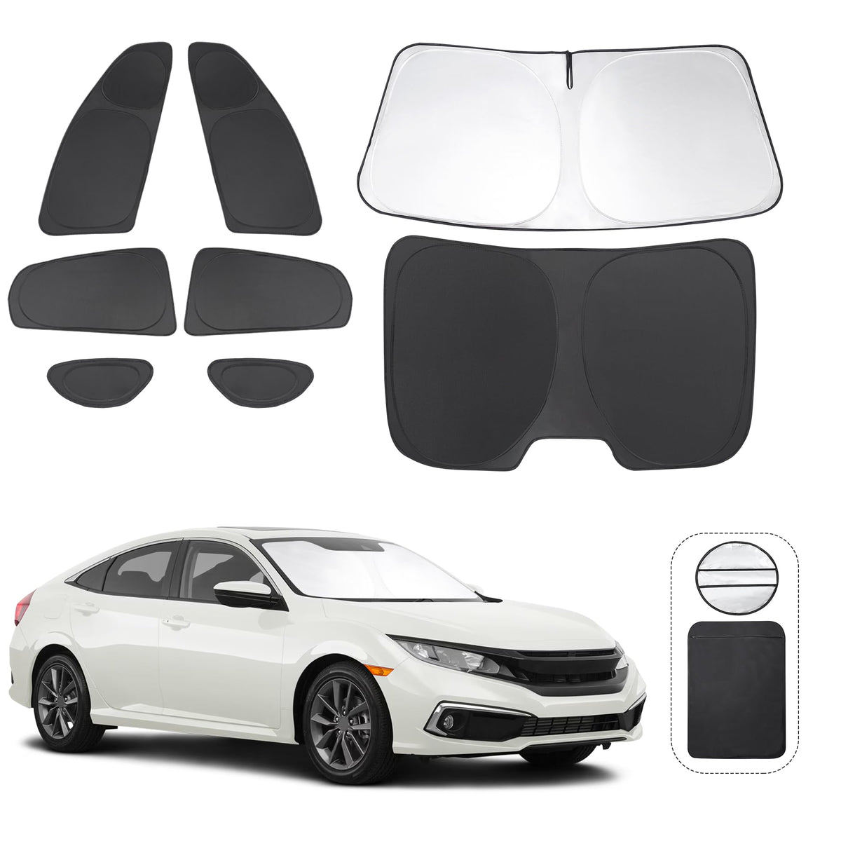TINGLU Window Shades for Honda Civic 2016-2021 Accessories Car Side Full Windows Rear Triangular Windshield Sun Shade Sun UV Ray