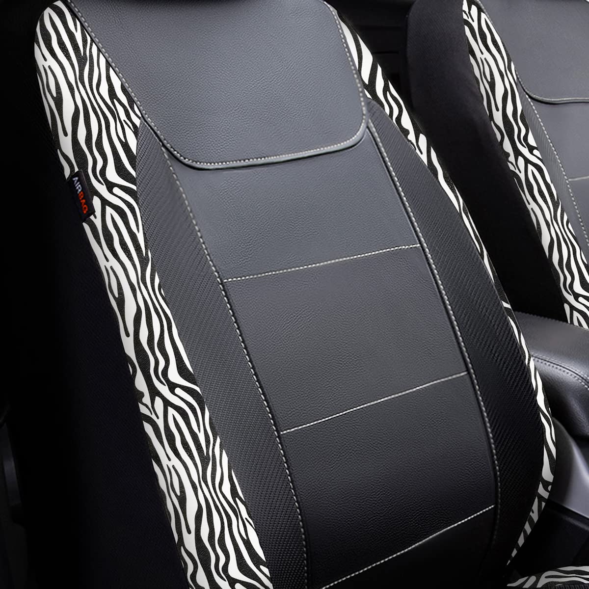 Flying Banner car seat Covers Protects Zebra Printing Faux Leather Carbon Fiber Front Pair Carbon Fibre