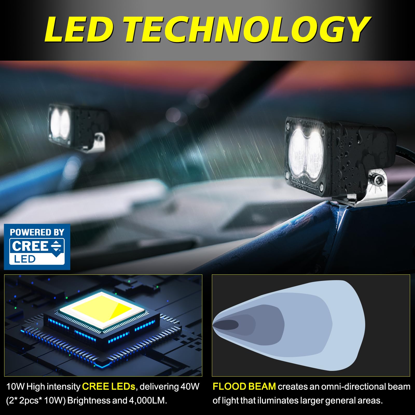 Led Pods, Akd Part 3 Inch Flood Cree Led Off Road Lights 40W Small Driving Light Pods Backup Reverse Lights Fog Pod Lights 2 Pac