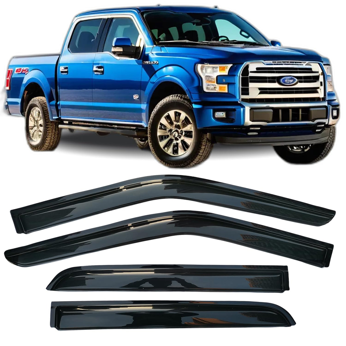 Rain Guards For Car Tape-On Window Visors Fit For 2015-2024 Ford F150/2017-2024 F150 Raptor F250 F350 F450 F550 Super Duty Crew