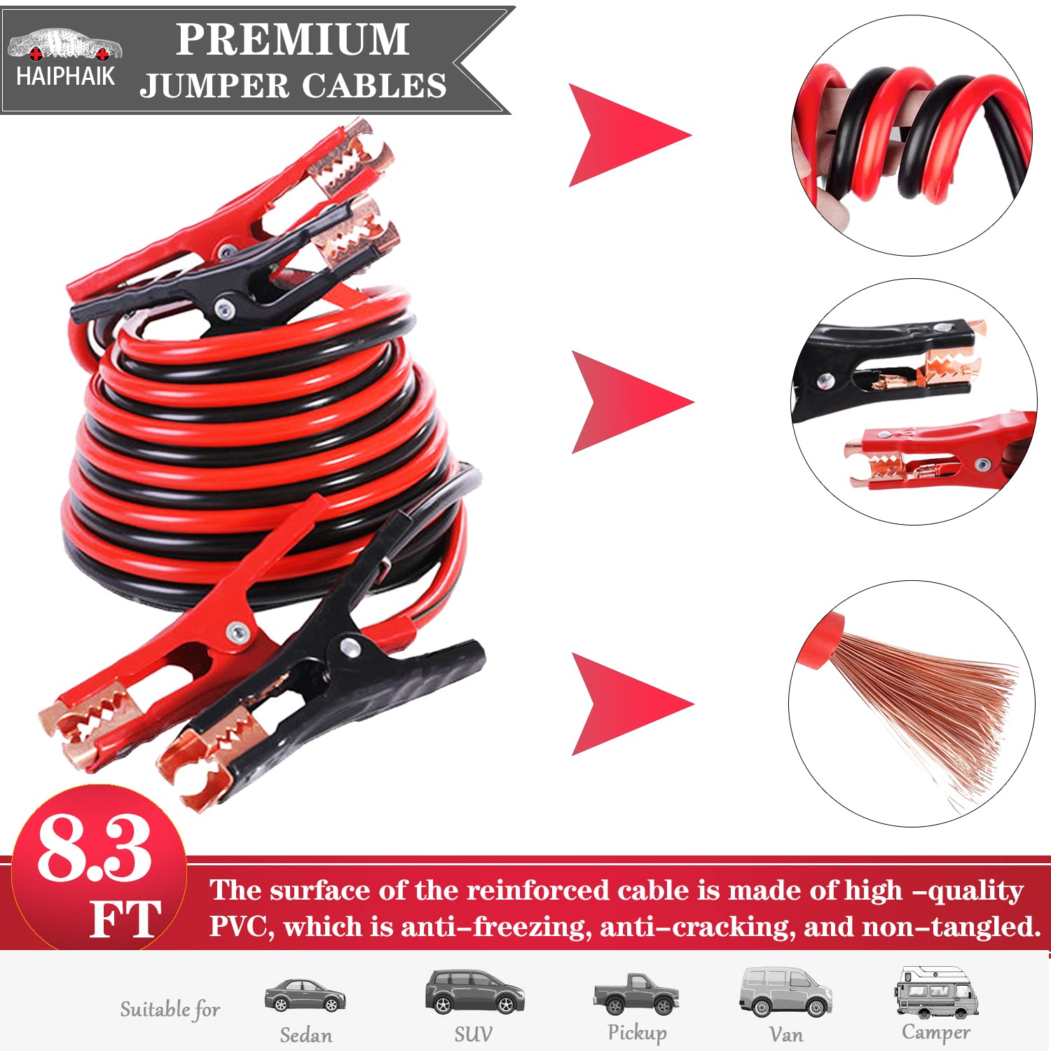 HAIPHAIK Car Emergency Roadside Kit - Roadside Assistance Emergency Kit, Car Emergency Kit with Jumper Cables, Safety Kits for C