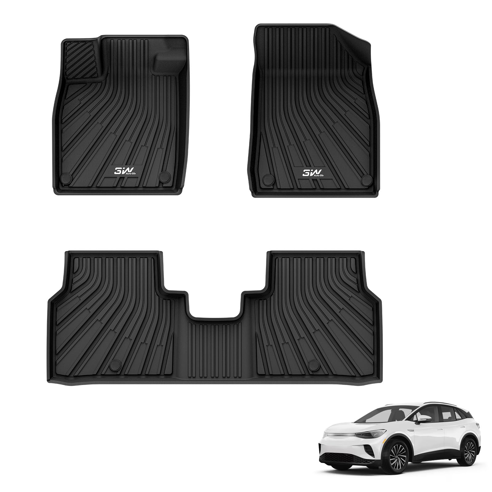 3W Floor Mats Fit For Volkswagen Id.4 2021-2024 2025, All Weather Id4 Accessories Custom Fit Floor Liner 1St, 2Nd Row Full Set F