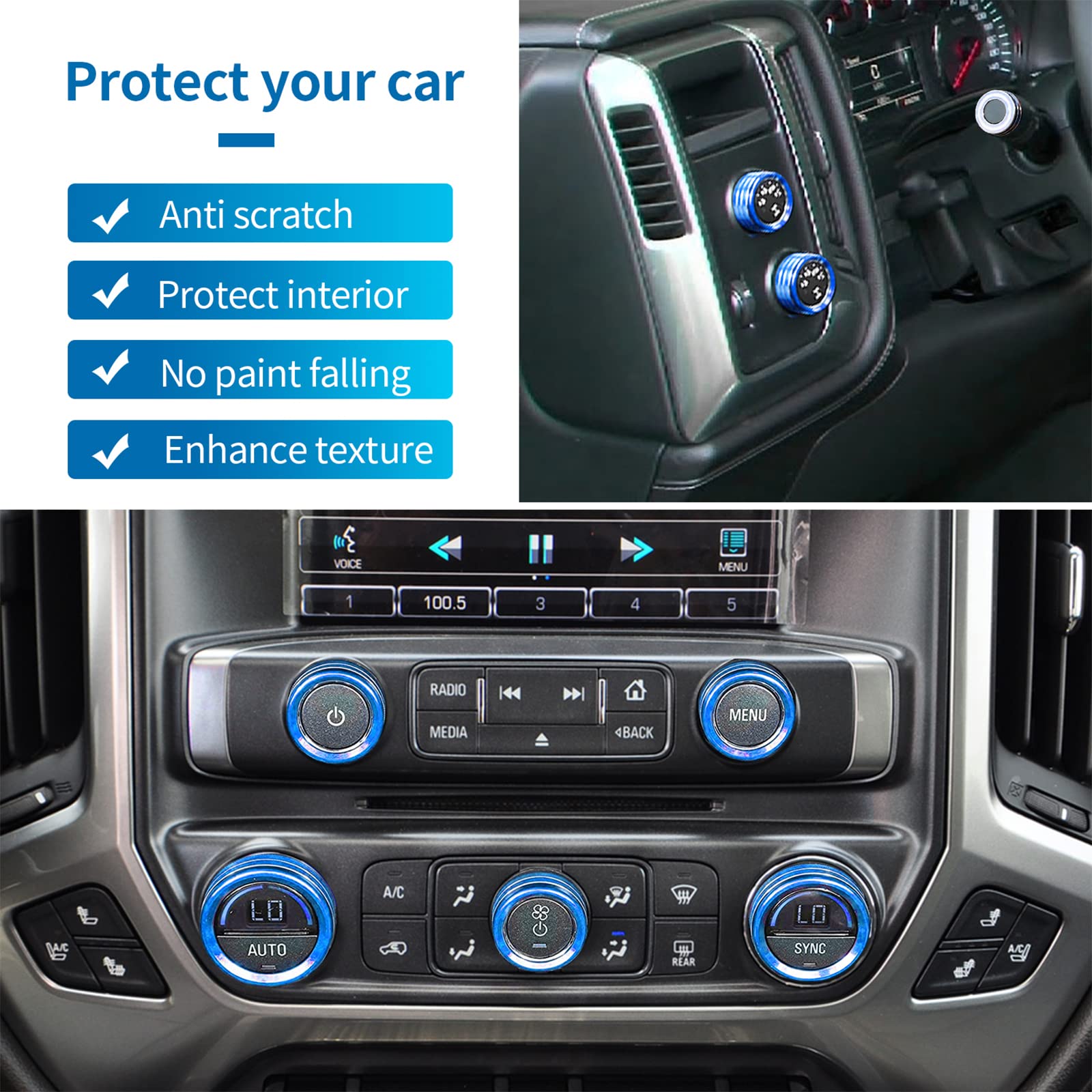 Switch Button Ac Radio Light Trim Center Console Knob Covers For Chevy Silverado & Gmc Sierra Accessories 2014 2015 2016 2017 20