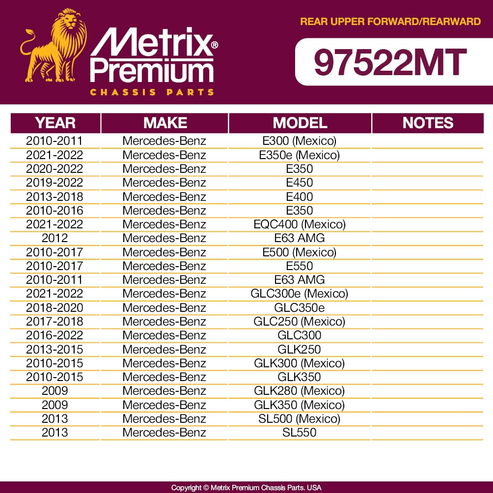 Metrix Premium Chassis Parts - 4 Pc L/R Rear Upper Forward & Rearward Control Arm Kit Fits 08-21 Mercedes-Benz C300, 08-15 C350,