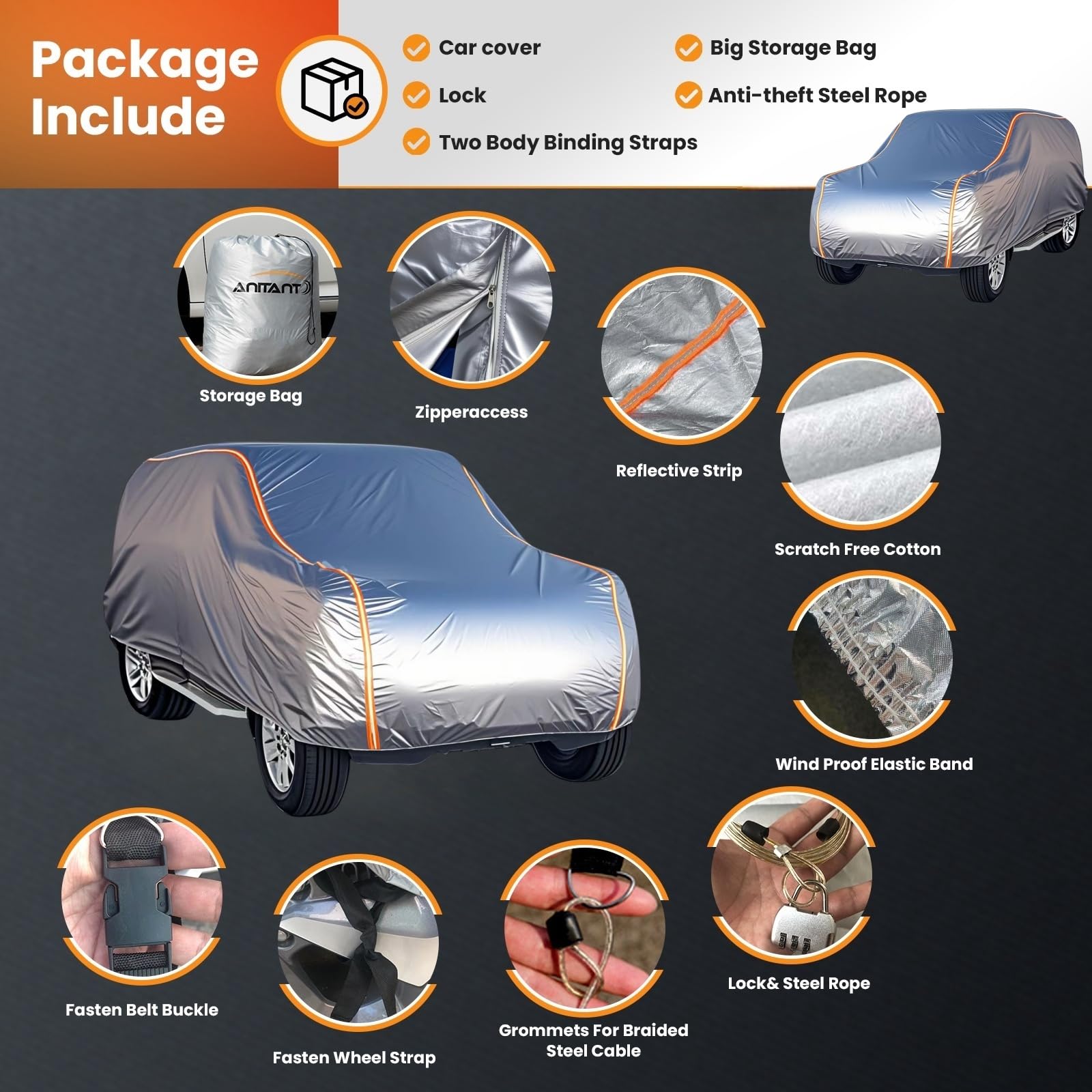 Anitant Large Car Cover Winter Cover For Suv Car Cover Waterproof All Weather Suv Cover Uv Rain Protection Full Exterior Covers