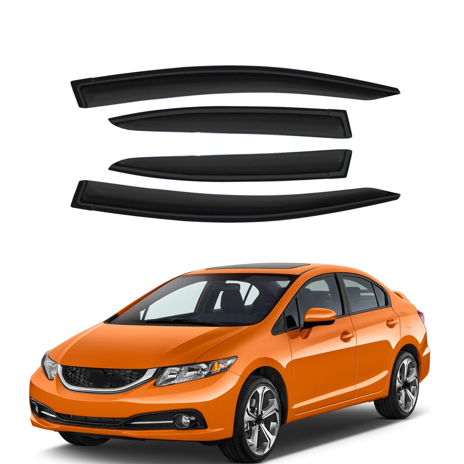Gldifa Wind Deflector Compatible With 2012-2015 Honda Civic Sedan Sun Rain Guard Window Visor 4Pcs