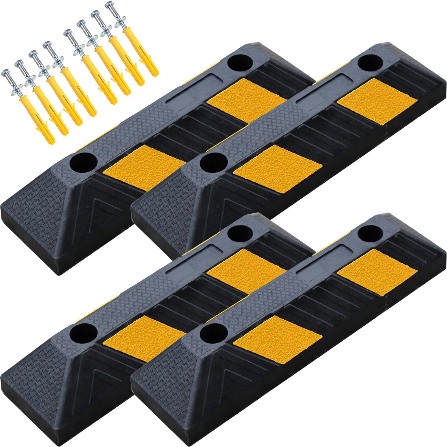 OranLite Heavy-Duty Rubber Parking Curbs, Parking Garage Floor Stoppers with Reflective Stickers, Mounting Screws Included, Whee
