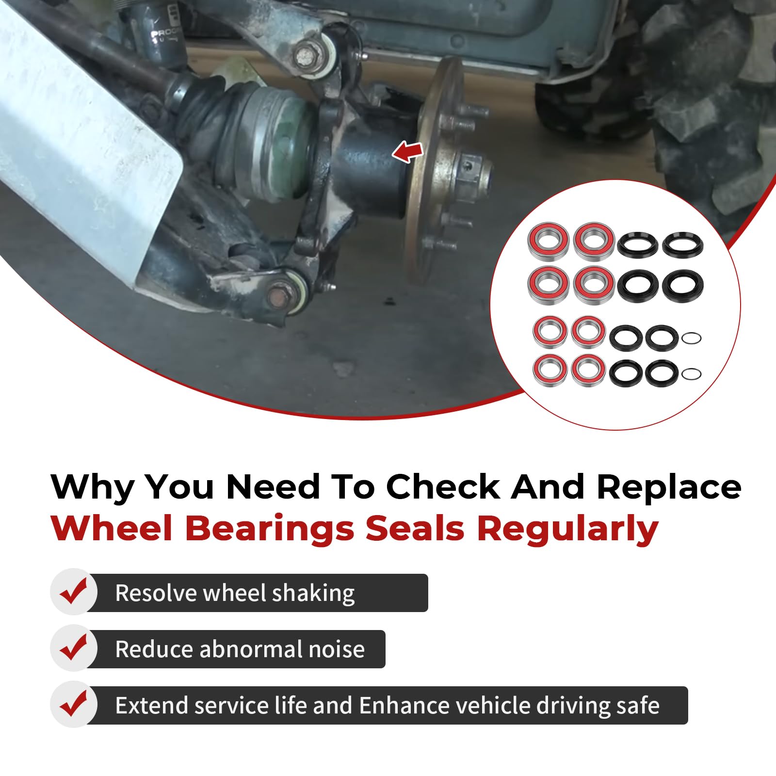 Front & Rear Wheel Bearings Seals for Yamaha Rhino 450 Rhino 660 Rhino 700 2005-2013, OEM# 93106-42800-00 93106-38800-00 93106-3