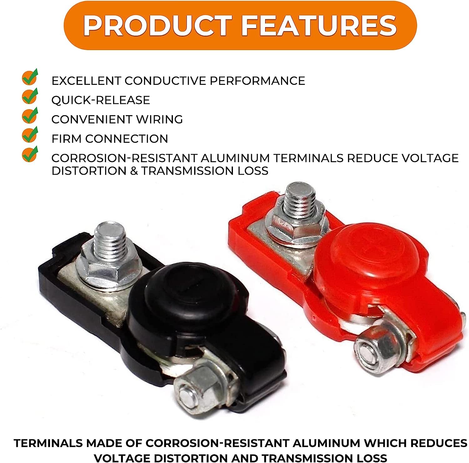 Universal Negative & Positive Battery Cable Terminals - Automotive Terminal Clamps Connectors - Durable & Adjustable Quick Release Terminal Applicable To Automobile, Truck And Rv Accessories