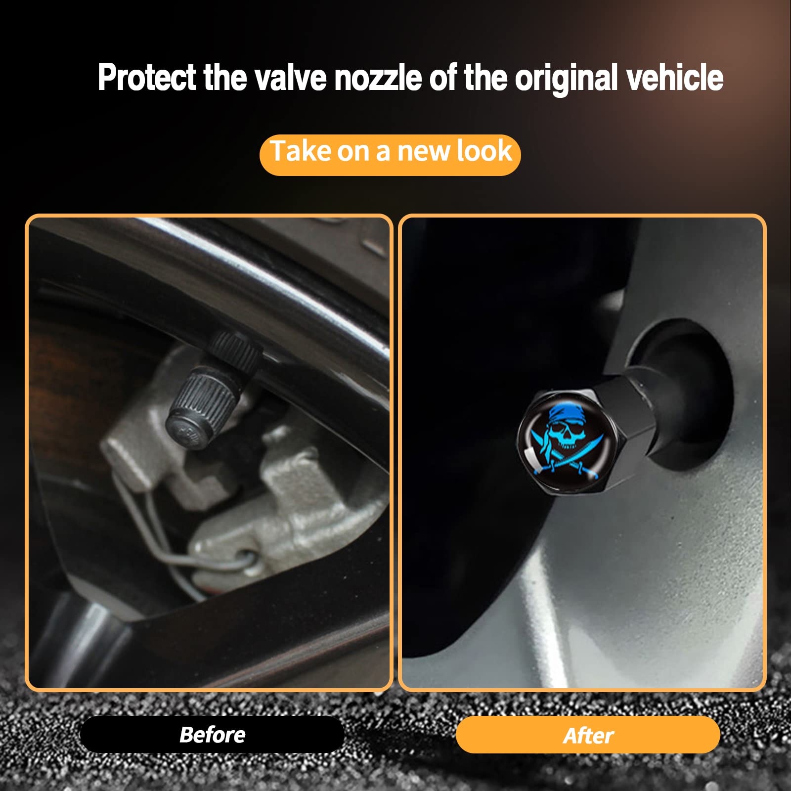 Ajxn 4 Pack Skull Car Wheel Tire Valve Stem Caps Airtight Dust Proof Covers Universal Tire Air Valve Caps For Cars, Trucks, Bicycles, Car Accessories For Men And Women (Blue Scarf Skull #29)