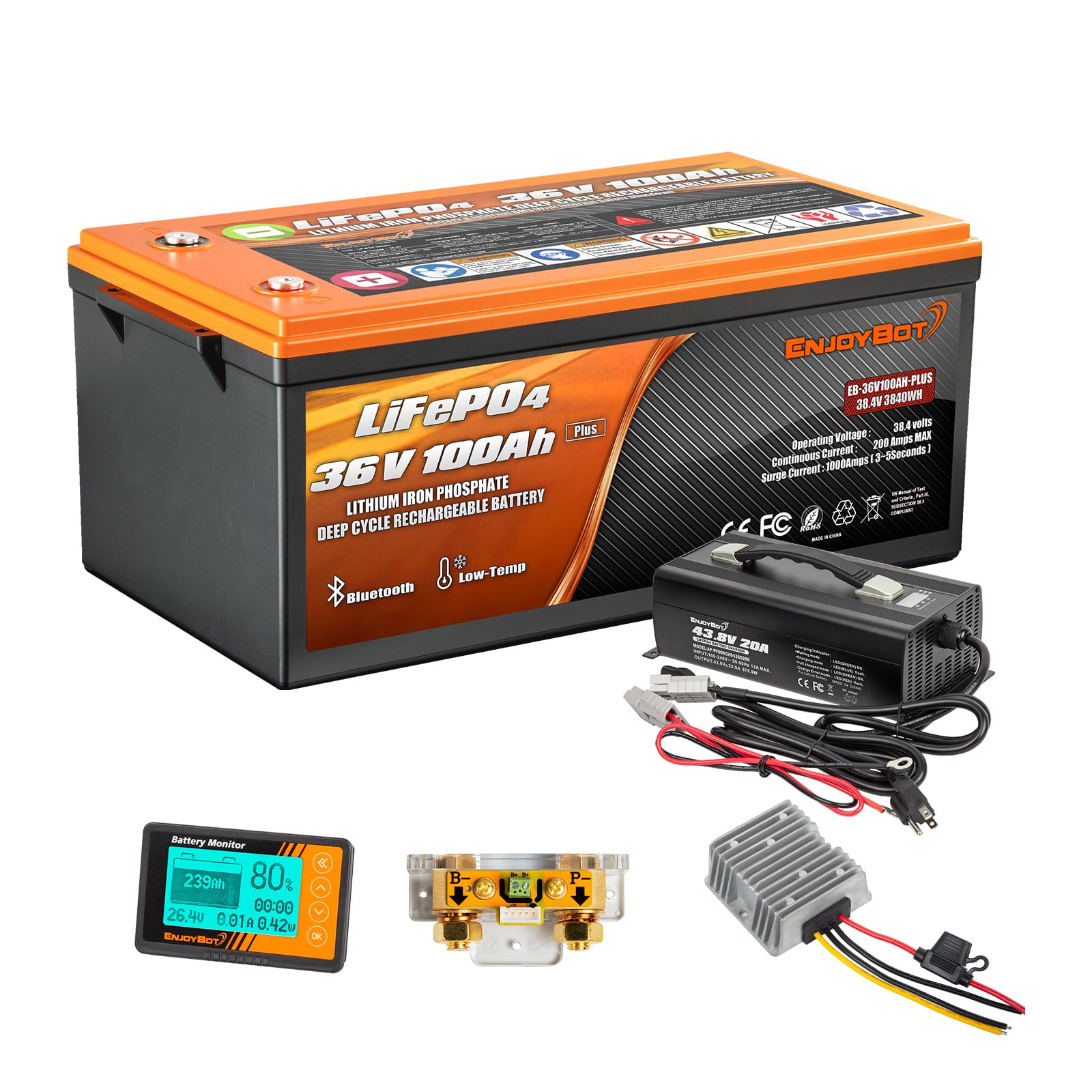 Enjoybot 36V 100Ah Plus Lifepo4 Lithium Golf Cart Battery Conversion Kit, Built-In 200A Bms And Bluetooth, Support 2 Series Conn
