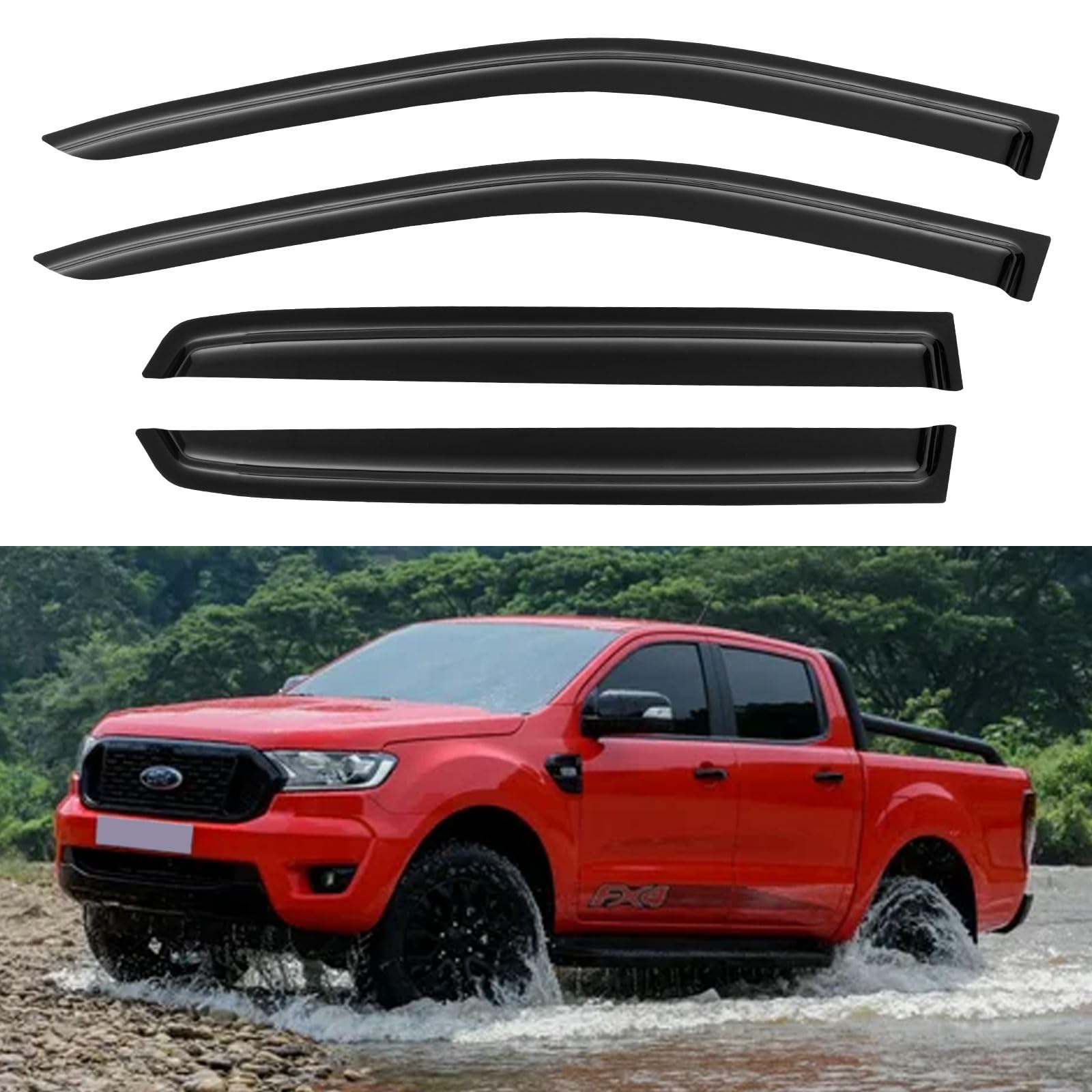 Window Visors Rain Guards for 2019 2020 2021 2022 2023 Ford Ranger Supercrew, Out-Channel Window Vent Wind Deflectors Visors Sha