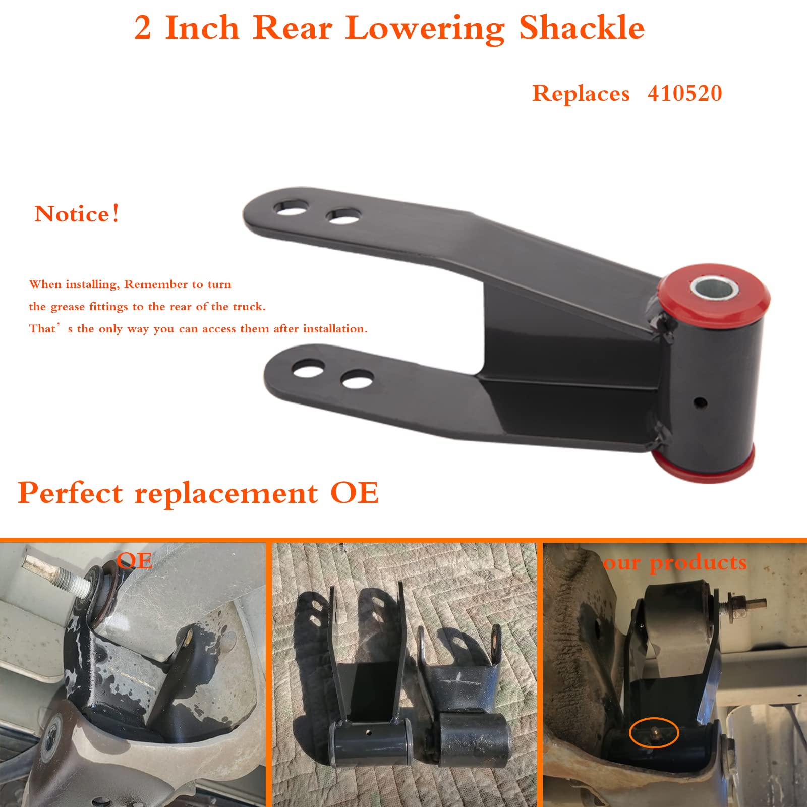 2'' Rear Drop Lowering Shackle - 2 Inch Drop Shackles for Silverado 1500 Sierra 1500 1988-2019, Chevy and GMC C1500 C2500 1988-1
