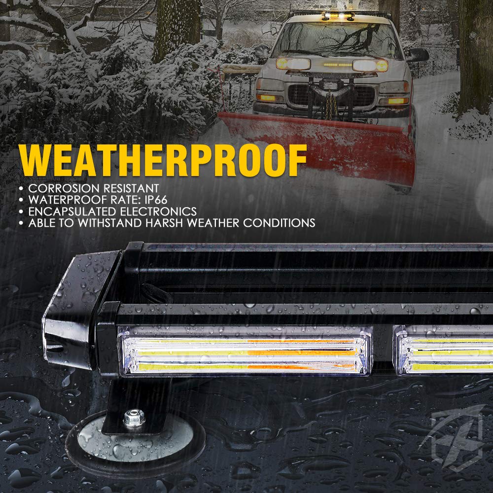 Xprite White Amber Cob Led Strobe Rooftop Flashing Light Bar Double Side Hazard Warning Beacon Lights W/Magnetic Base For Emergency Safety Vehicles Tow Trucks Cars Tractor Snowplow