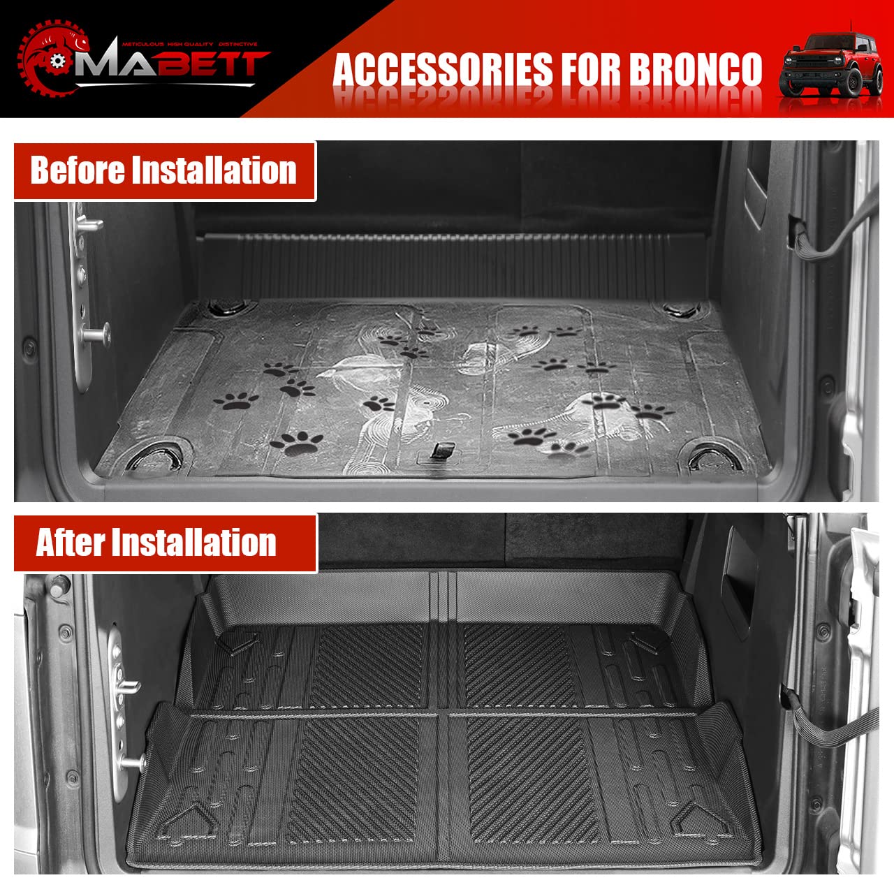 Mabett Trunk Lower Storage Mat for Ford Bronco Accessories 2021 2022 2023 4-Door and 2-Door Heavy Car Cargo Mats Black