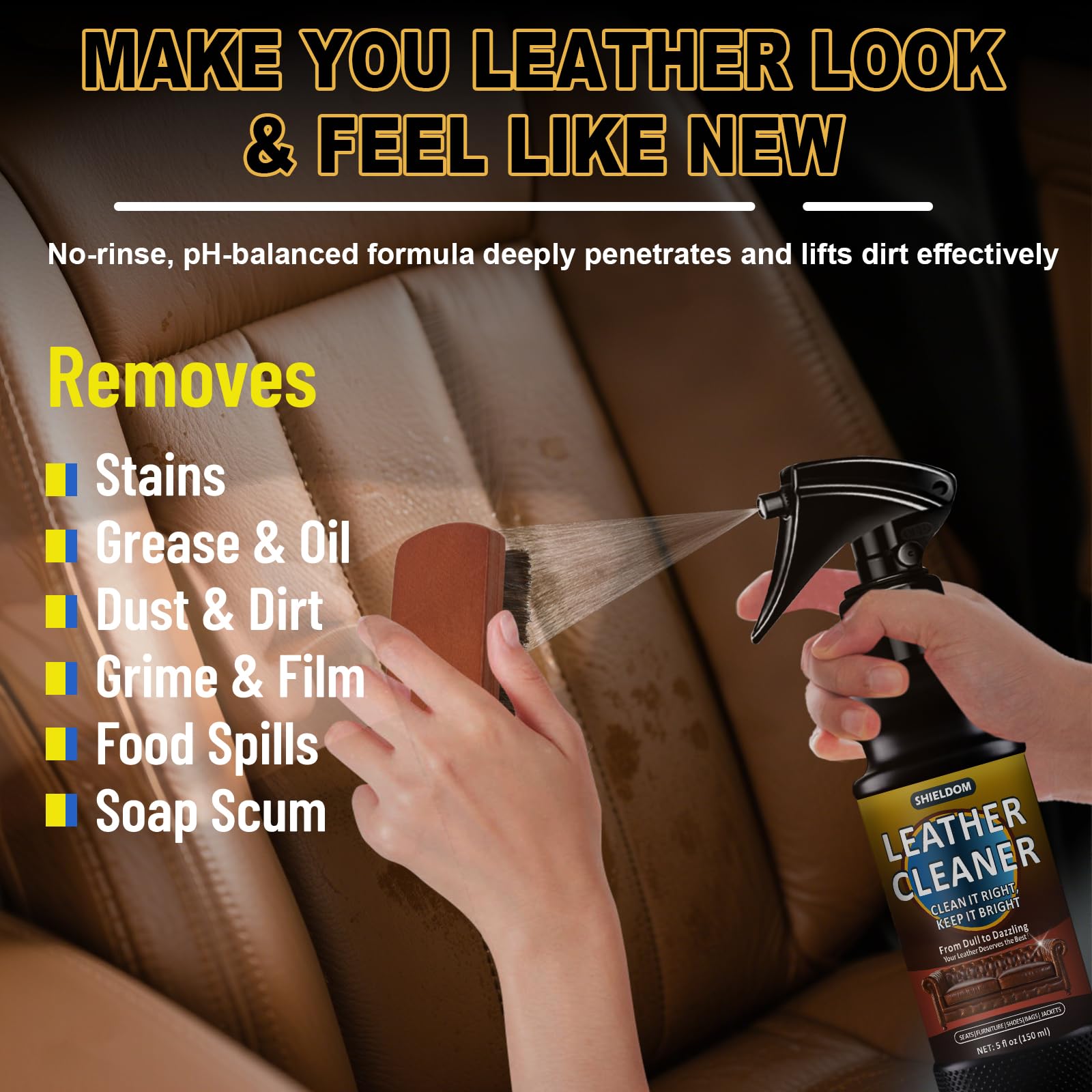 SHIELDOM Leather Cleaner and Conditioner Leather Care Detailing Kit to Clean, Soften, Protect & Restore Leathercraft - UV Protec