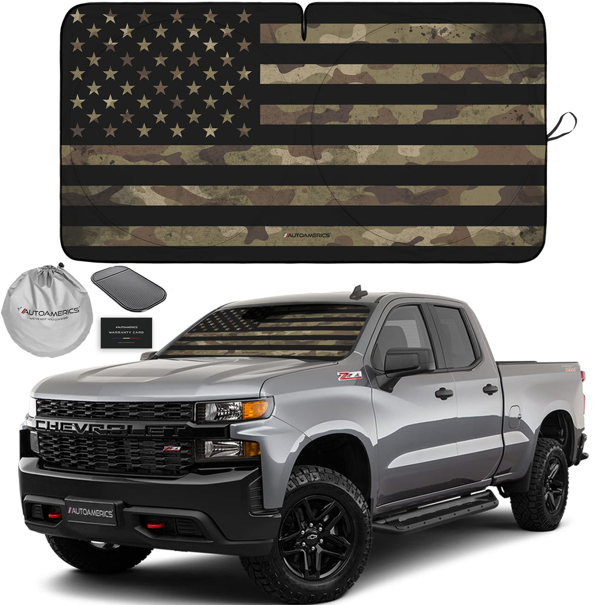 Autoamerics 1-Piece Windshield Sun Shade Dark Camo American Flag Usa Design - Foldable Car Front Window Sunshade For Most Sedans