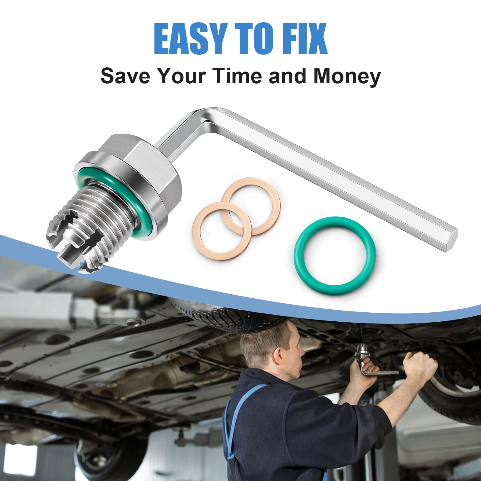 M12.1-1.75 X 15Mm Oversize Piggyback Oil Drain Plug, Stainless Steel Self Tapping Oil Pan Thread Repair Kit