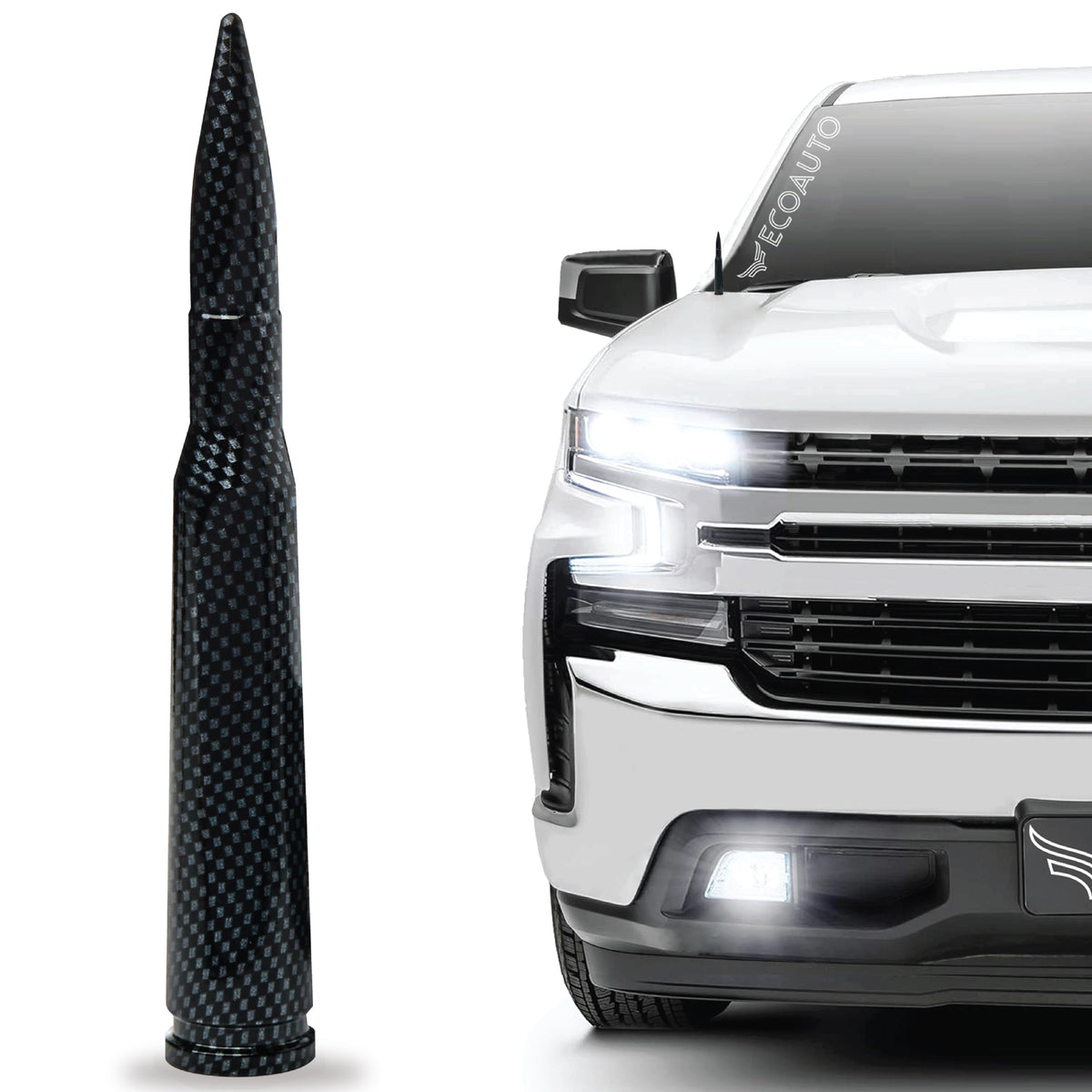 Ecoauto Badass 50 Cal Bullet Antenna Replacement Fits All Chevy & Gmc Truck Model Years - Car Antenna Replacement - Military Gra