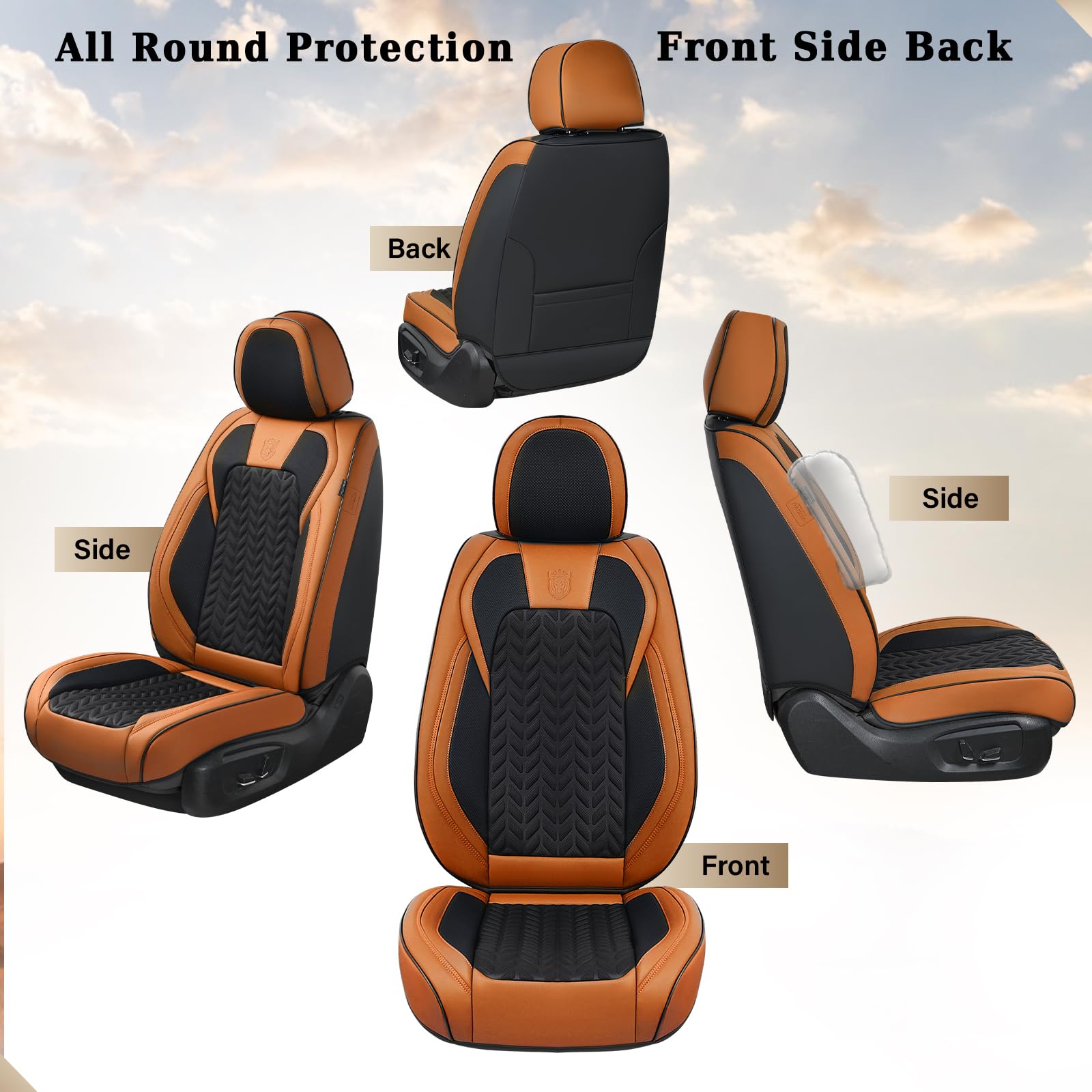Coverado Seat Covers Full Set, 5 Seats Car Seat Cover, Front And Back Seat Covers For Cars, Breathable Faux Leather Car Seat Cus