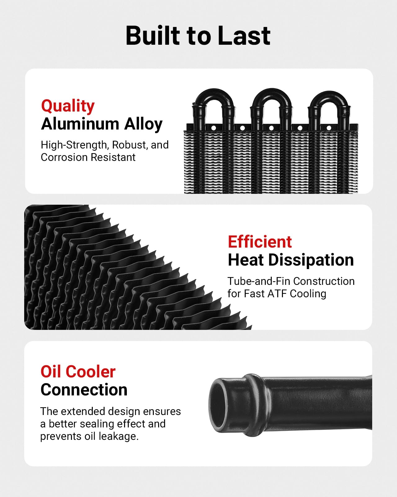 Evil Energy 5/16'' Transmission Oil Cooler, 6 Pass Tube And Fin Cooler Kit Universal Aluminium Black