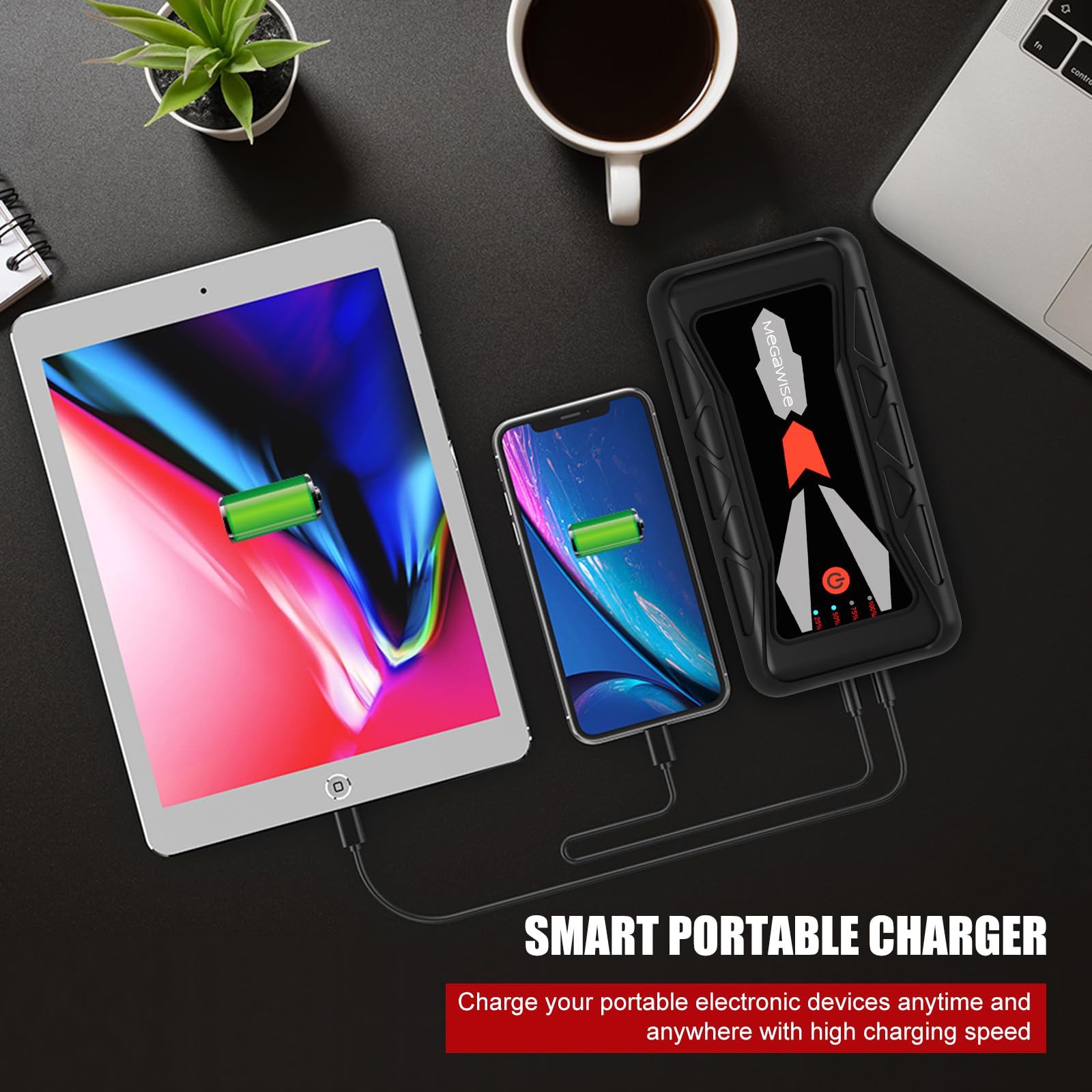 Megawise 1500A Peak 16800Mah Car Battery Jump Starter Booster (Up To 7L Gas Or 5L Diesel Engines), 12V Portable Power With Dual